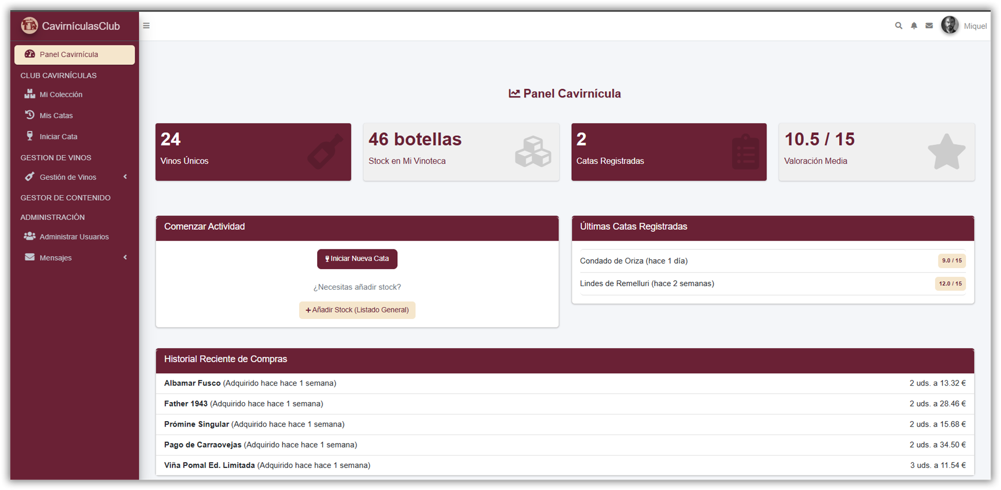 App web Cavirnículas para club de cata